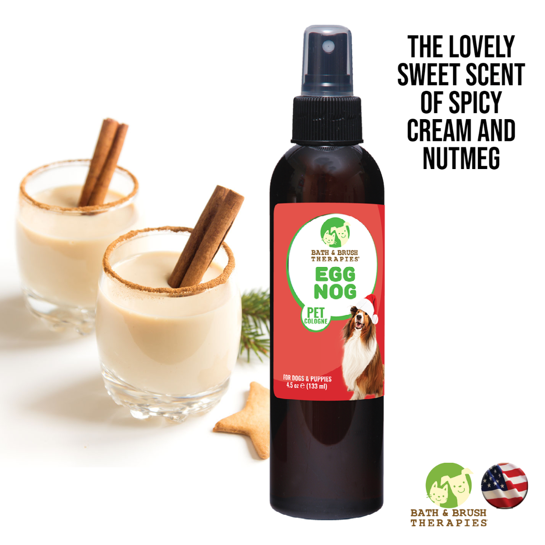 Egg Not Pet Cologne place above image of egg nog describing it's sweet scent. 