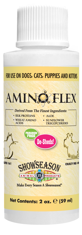 Amino Flex DeShed Pet Shampoo in a 2 ounce pump spray bottle.