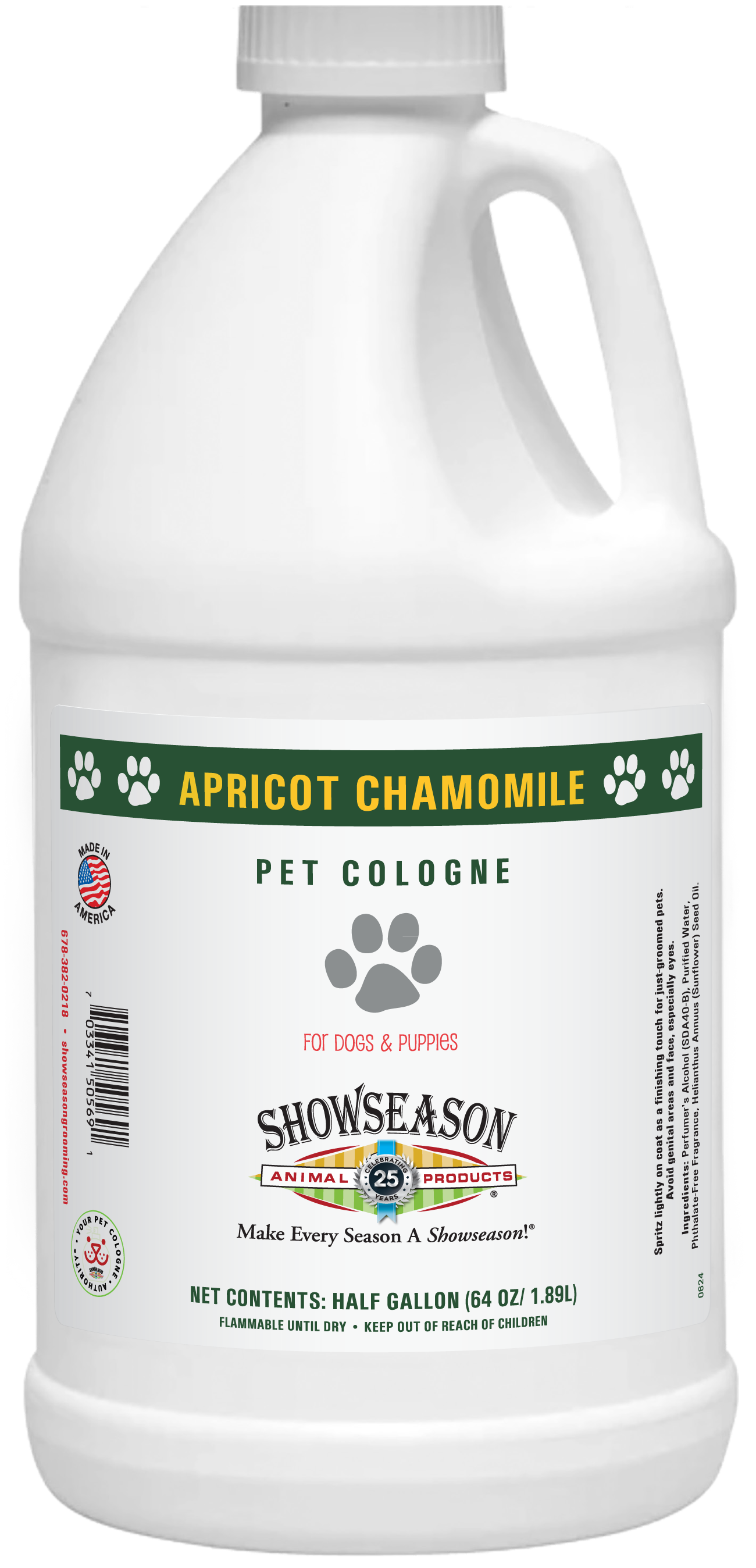 Apricot Chamomile Pet Cologne in half gallon bottle. 