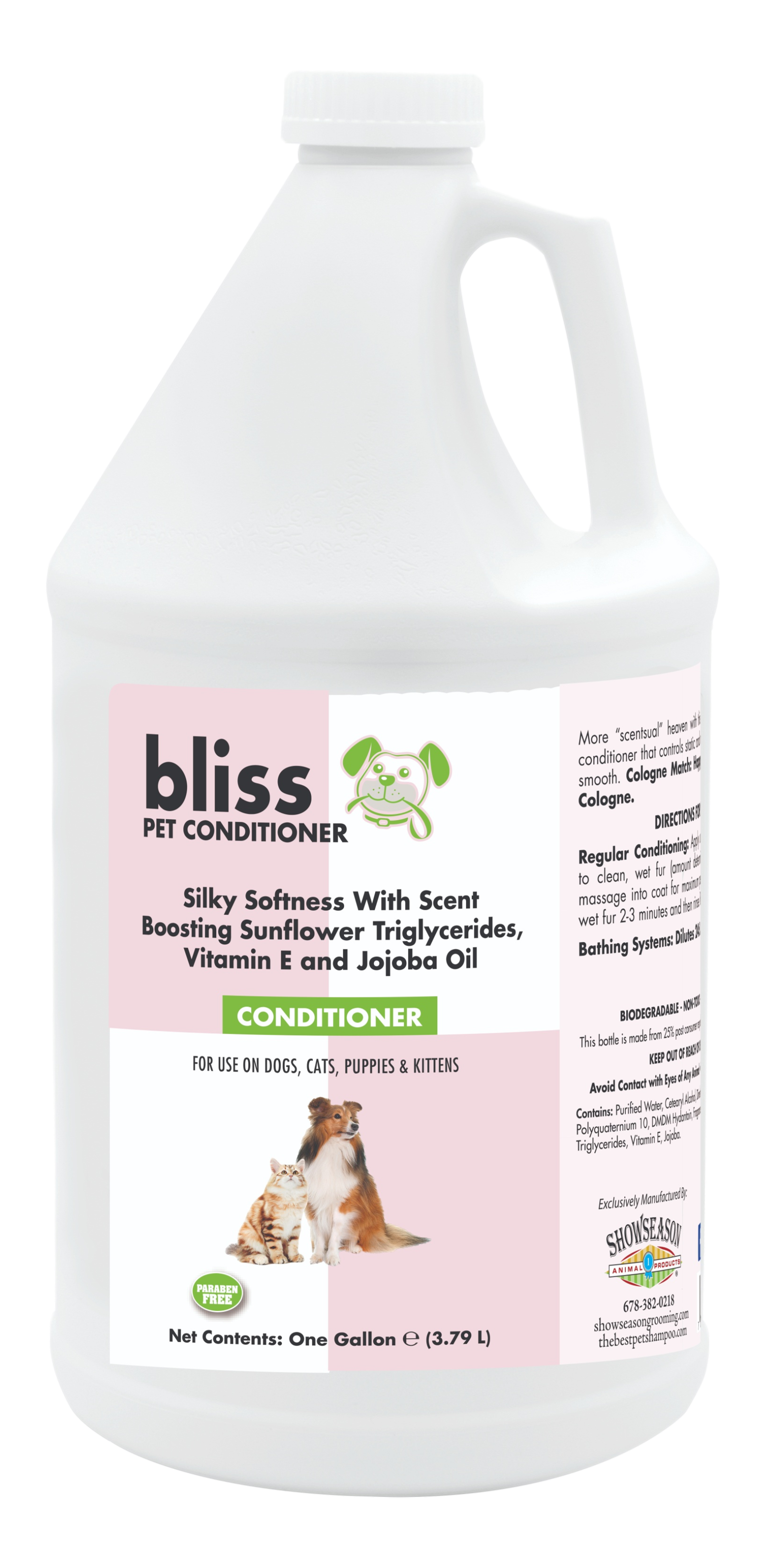 Bliss Pet Conditioner with product instruction and information in one gallon bottle. 