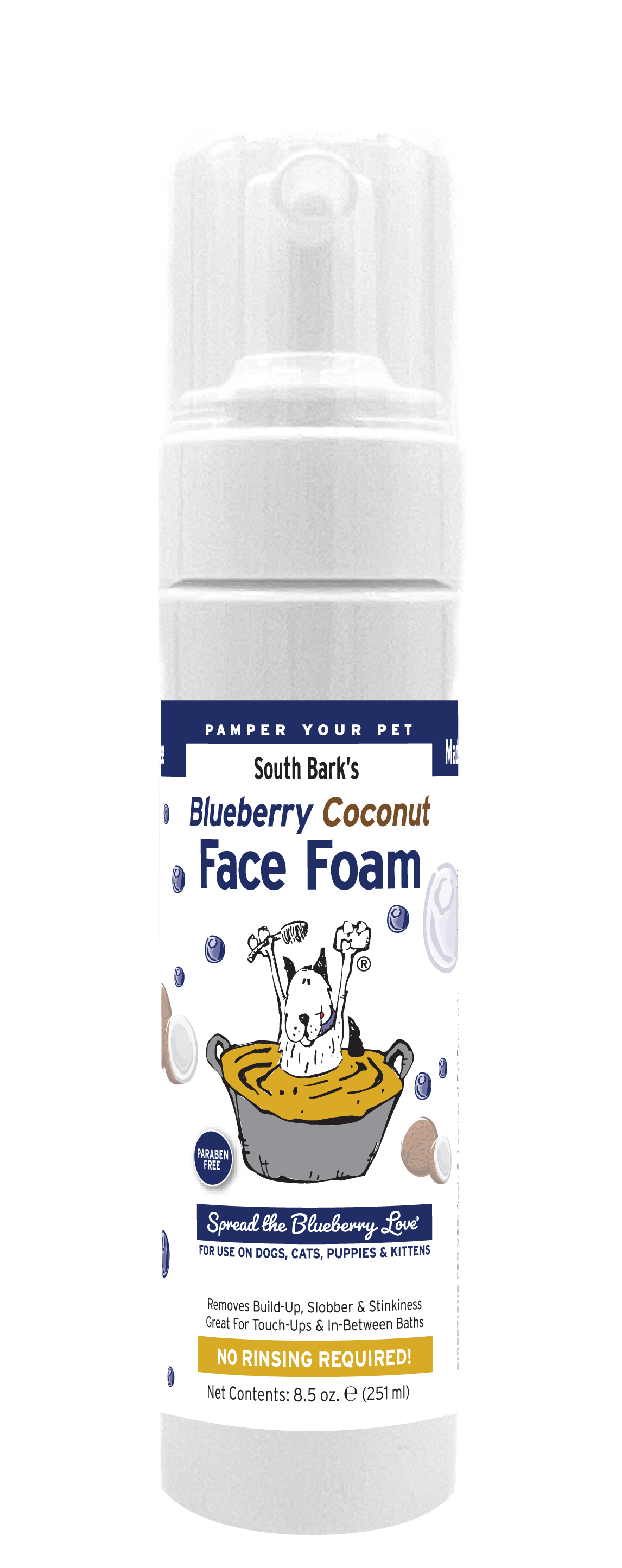 Blueberry Coconut Face Foam in 8.5 ounce foam bottle. 