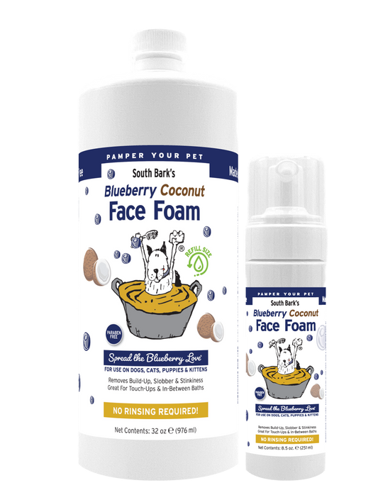 Blueberry Coconut Face Foam in 32 ounce and 8.5 ounce bottle. 