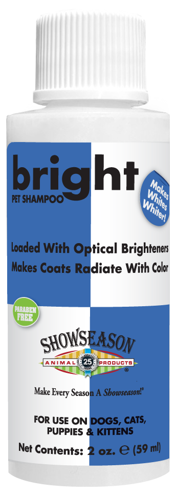 Bright Pet Shampoo with product information and instructions in 2 ounce bottle. 