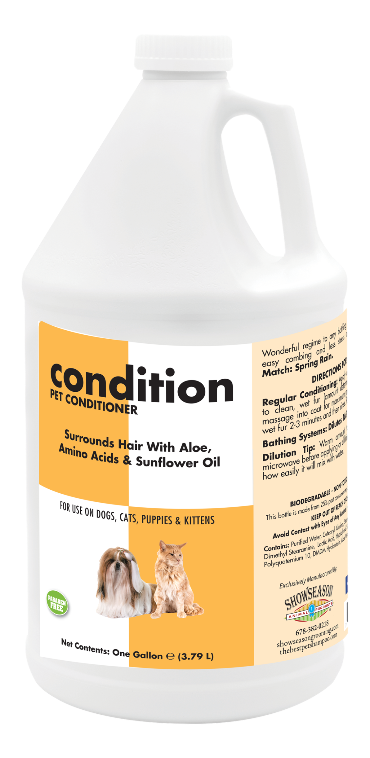 Condition Pet Conditioner with product information and instructions in one gallon bottle. 