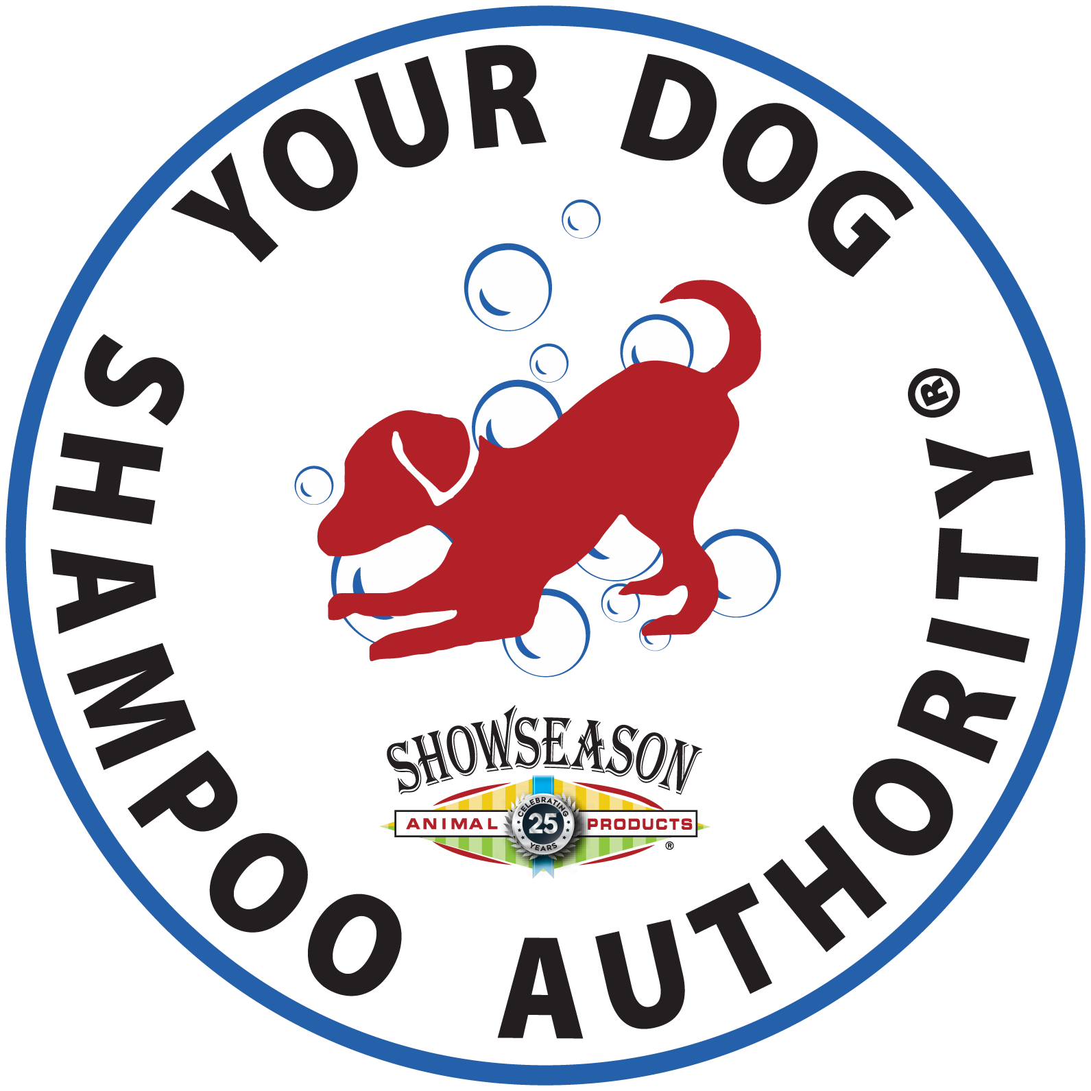 "Your Dog Shampoo Authority" with red dog and Showseason logo