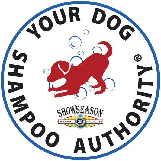 "Your Dog Shampoo Authority" with red dog and Showseason logo