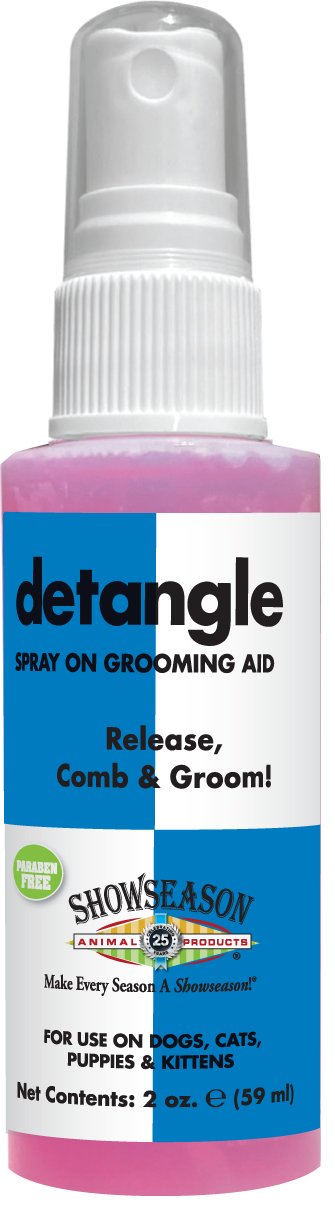 Detangle spray on grooming aid 2oz with product information 