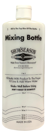 Showseason quart Mixing bottle with instructions written on the bottle. 
