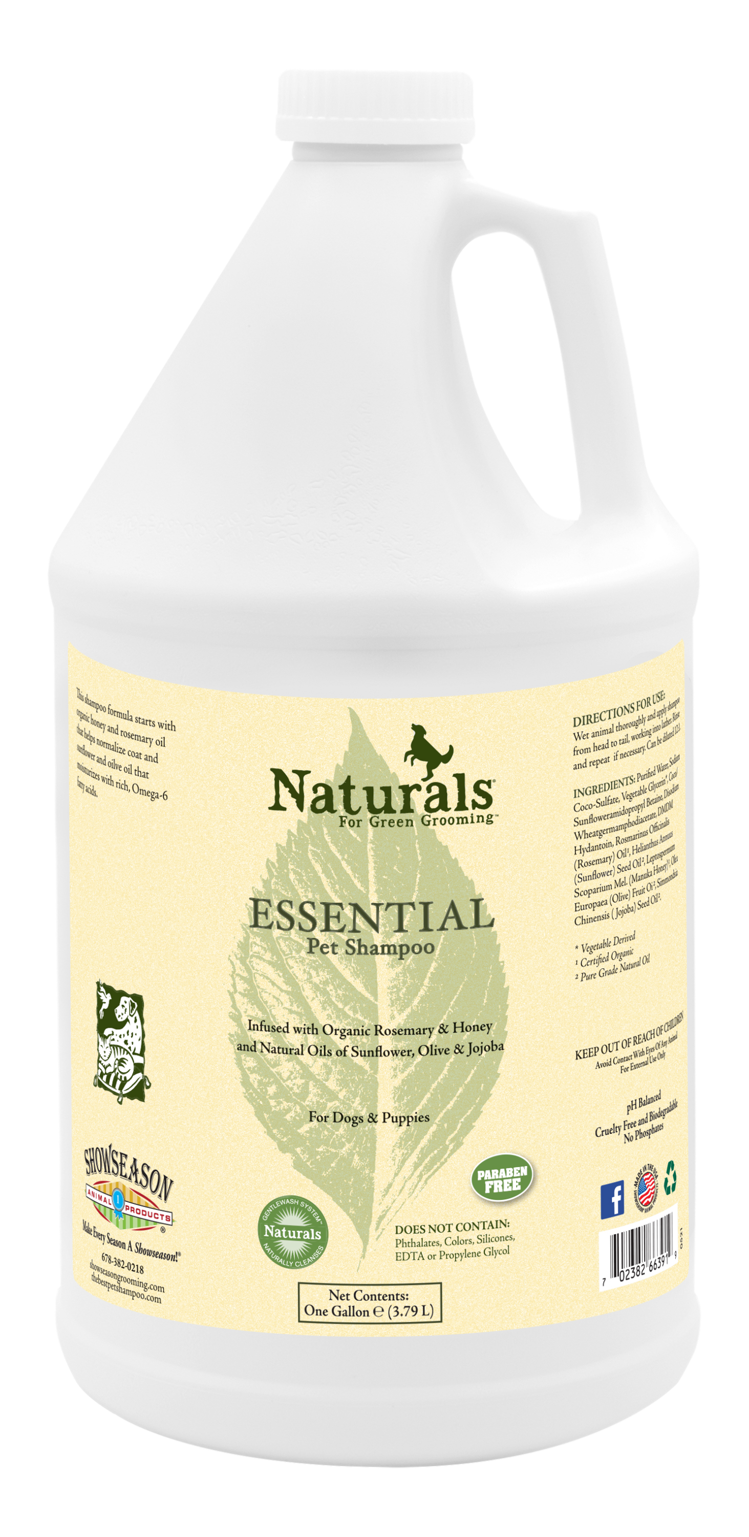 Naturals for Green Grooming Essential Pet Shampoo in one gallon bottle. 