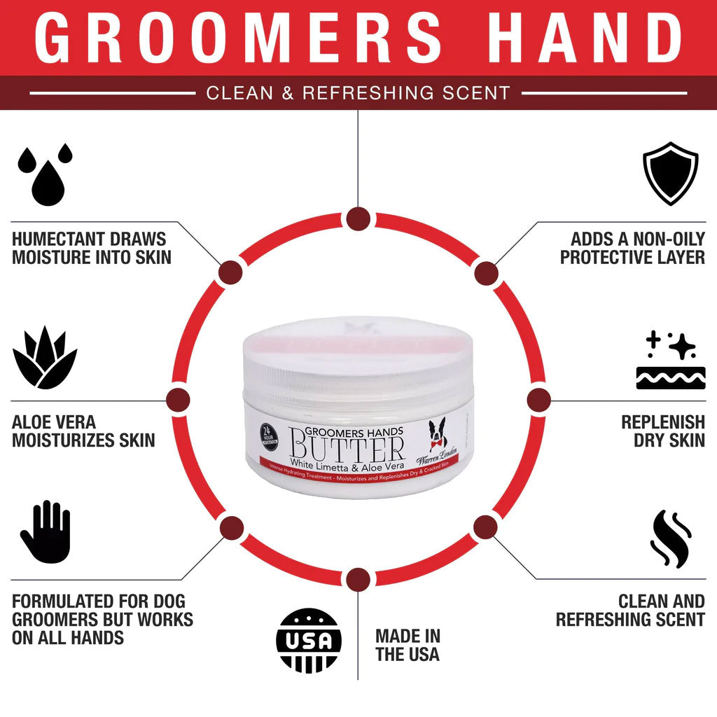 Groomer's Hand butter that describes its benefits. 