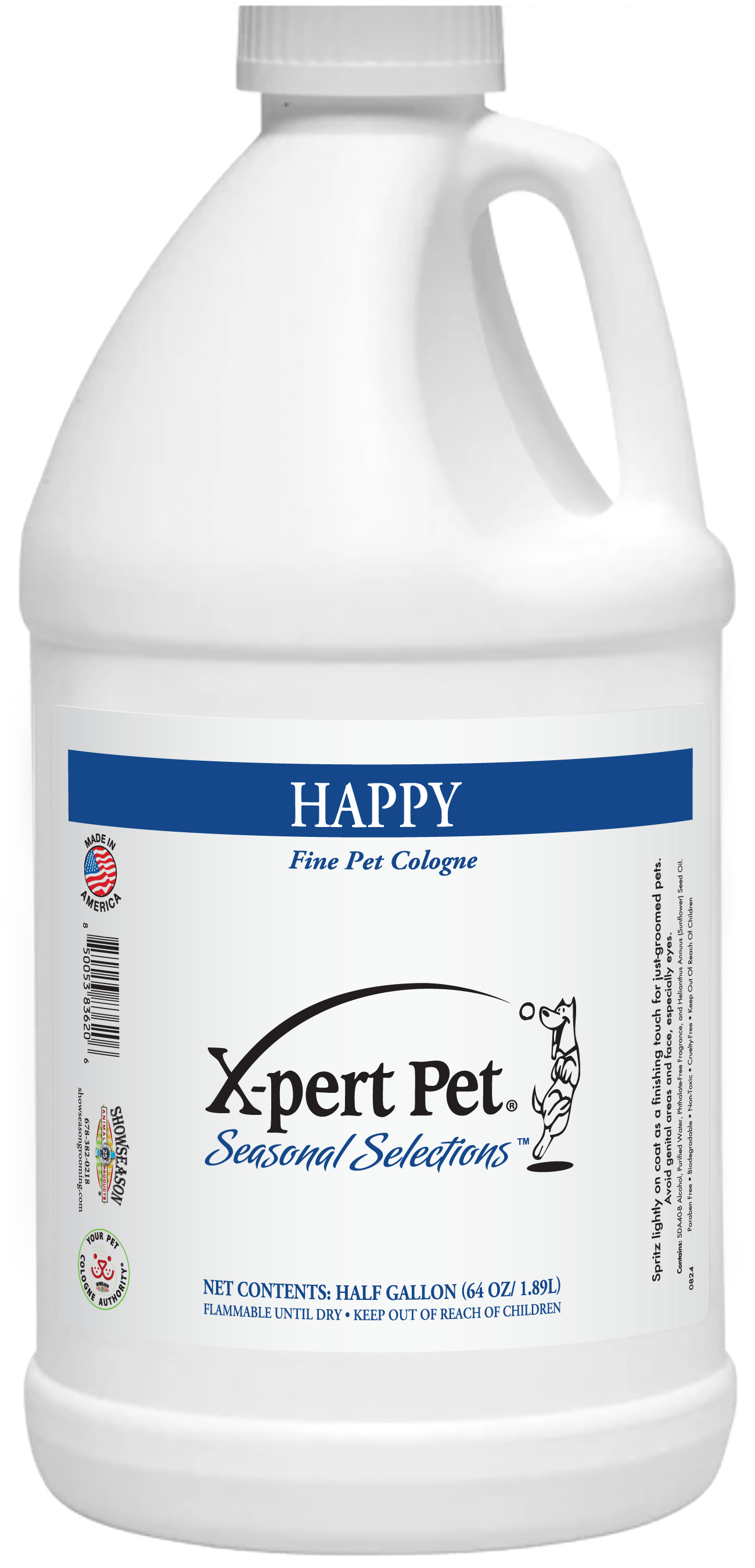 Xpert Pet Seasonal Scentations Happy Pet Cologne in half gallon bottle. 