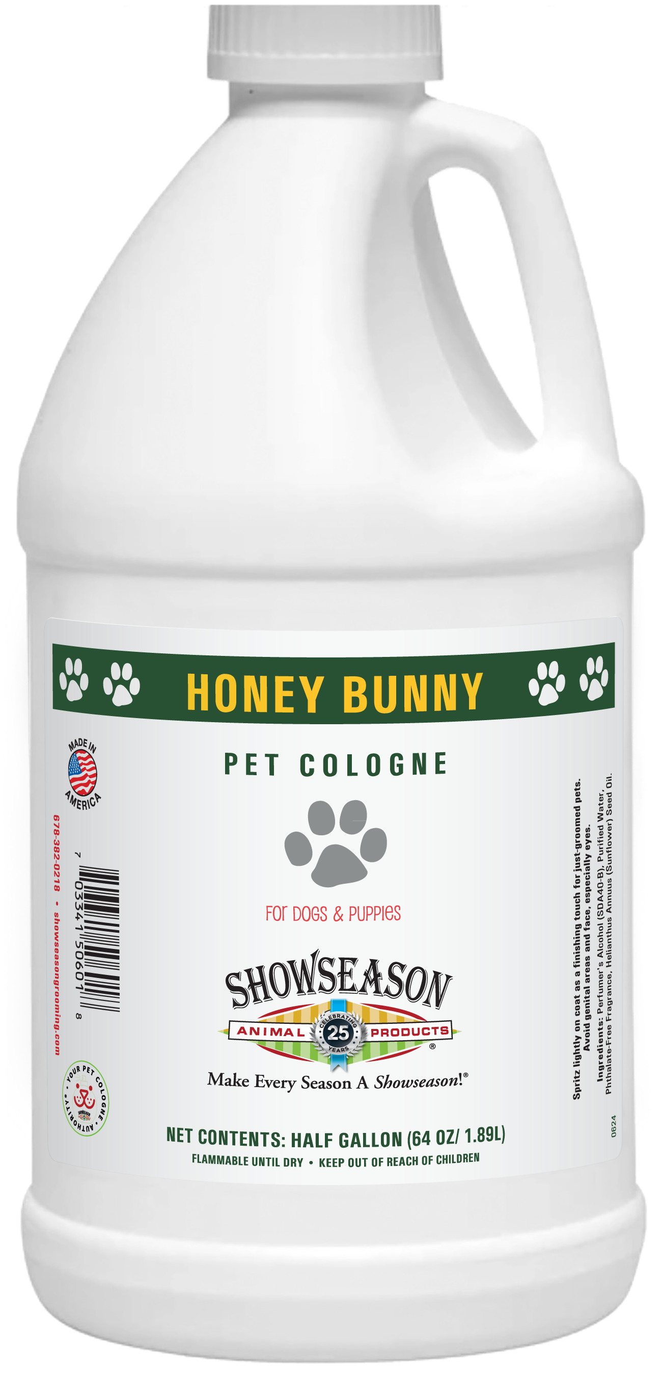 Honey bunny pet cologne in half gallon bottle. 