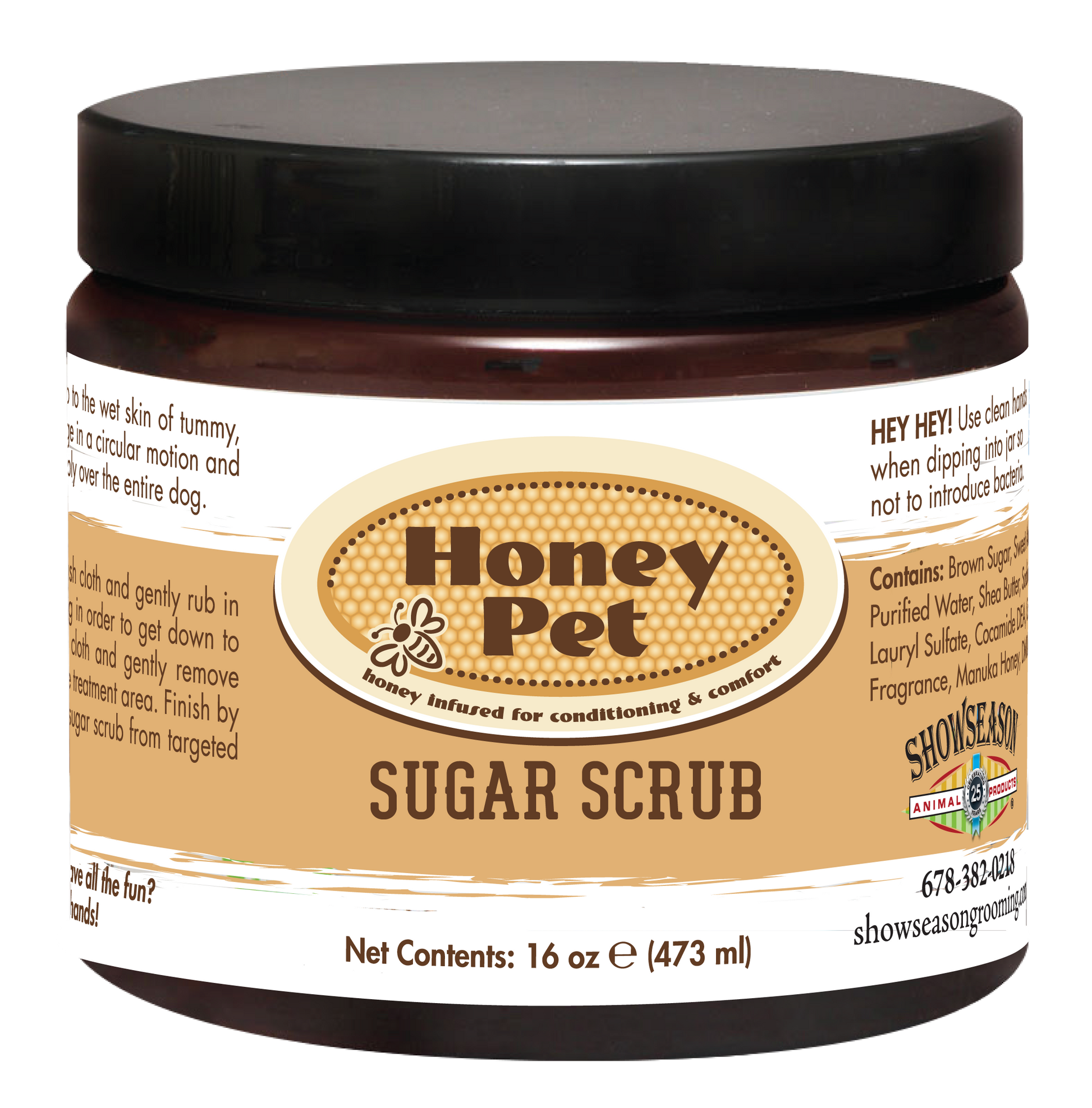 Honey pet sugar scrub in s 16 oz brown jar 