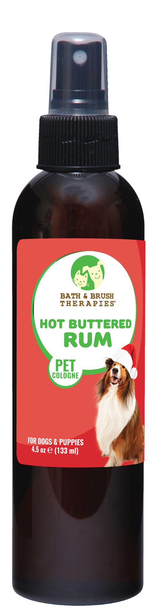 Hot buttered rum pet cologne in 4.5 ounce pump spray bottle. 