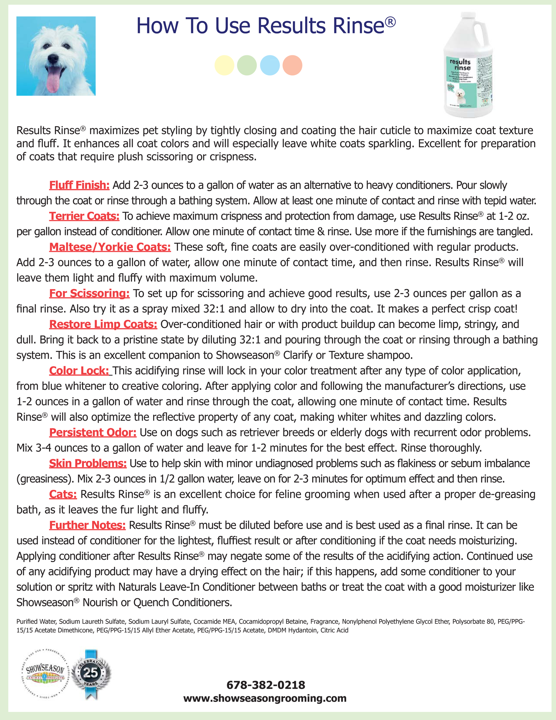 Instruction manual for how to use Results rinse.