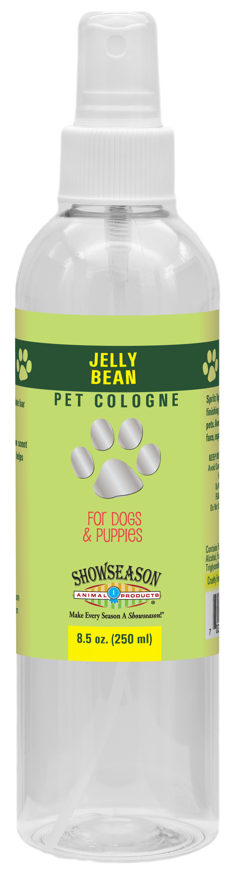 Jelly Bean pet cologne in 8.5 ounce pump spray bottle. 