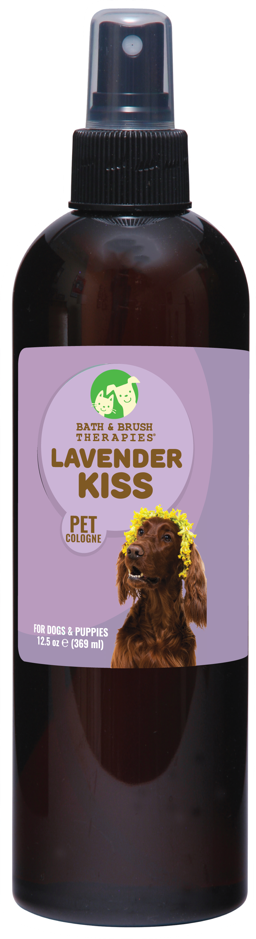 Lavender Kiss by Bath and Brush therapies Pet Cologne in 12.5 ounce pump spray bottle. 