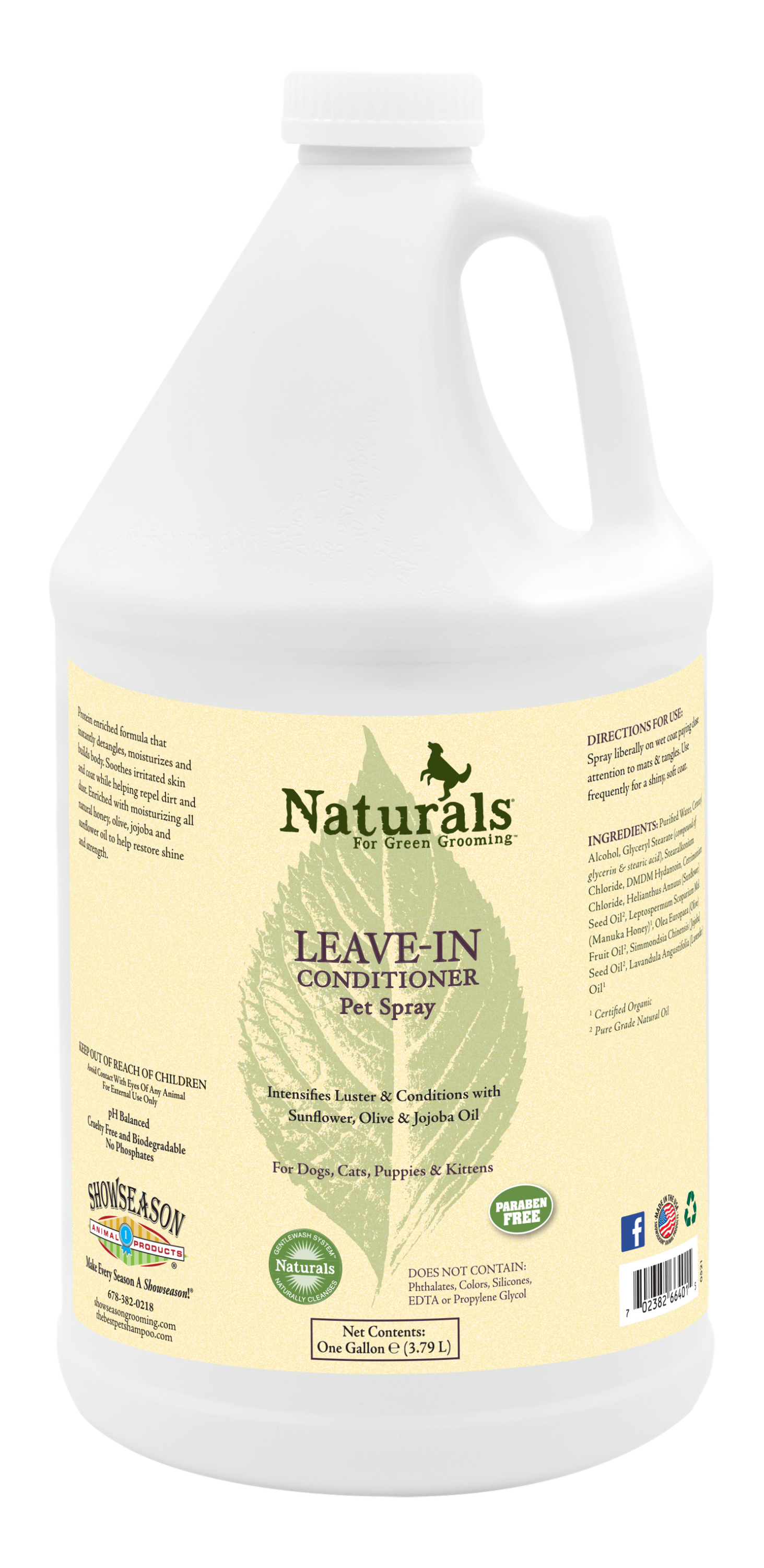 Naturals for Green Grooming Leave-in Conditioner Pet Spray in 1 gallon bottle. 