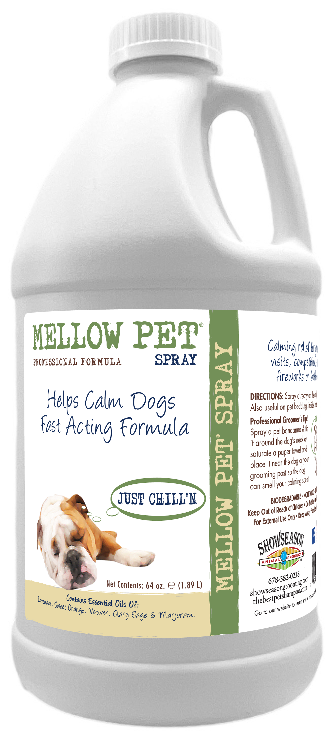 Mellow Pet Spray for calming dogs in half gallon bottle.