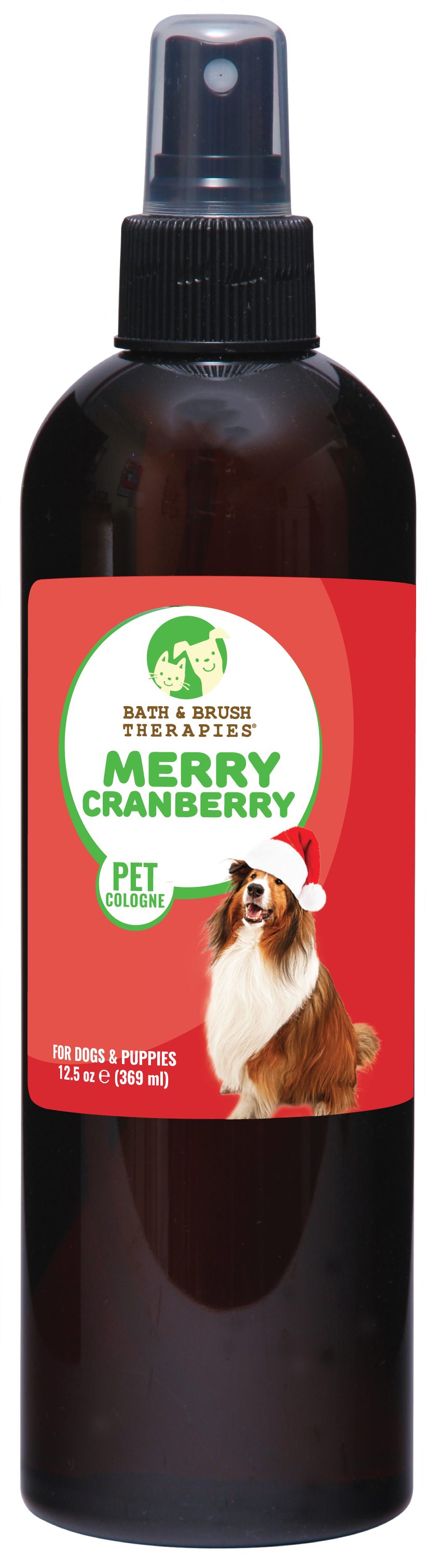 Merry Cranberry Pet Cologne by Bath and Brush Therapies in 12.5 ounce pump spray bottle. 