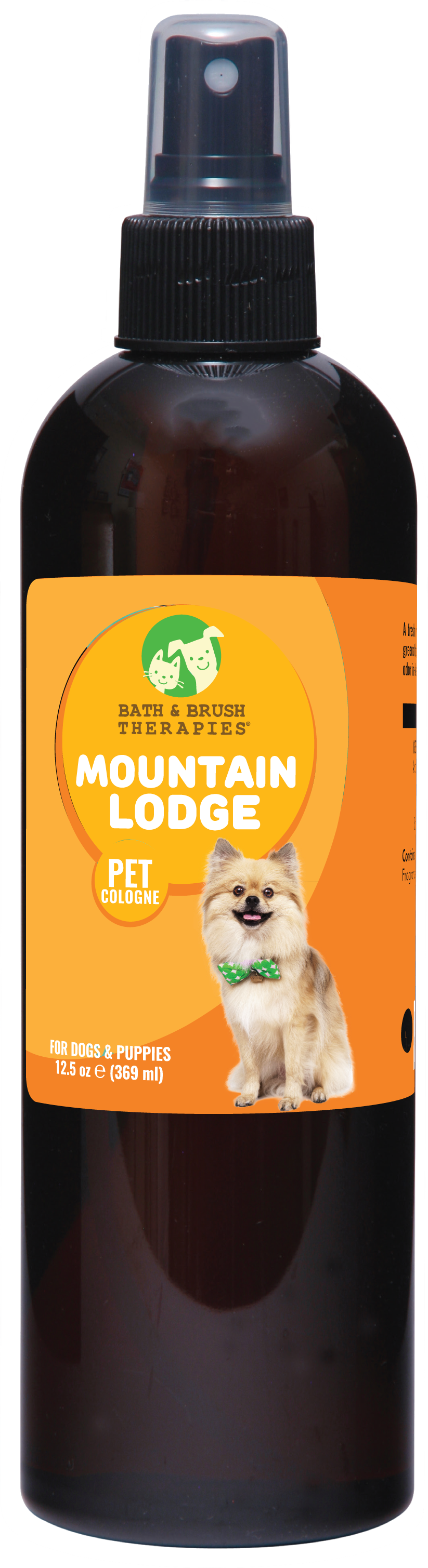 Mountain Lodge Pet Cologne by Bath and Brush Therapies in 12.5 ounce pump spray bottle. 
