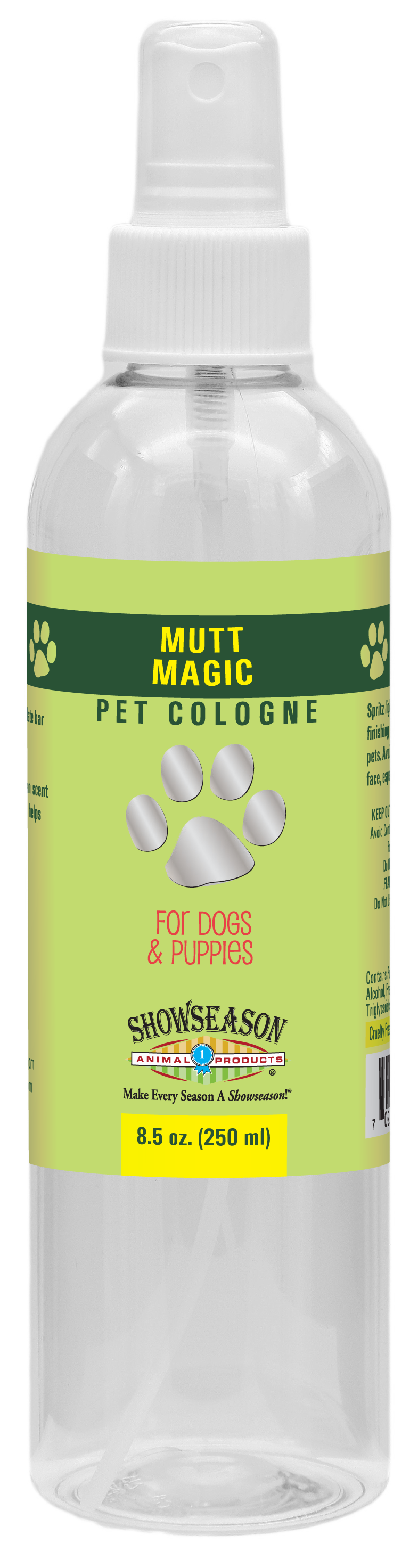 Mutt Magic Pet Cologne 8.5 ounce pump spray bottle. 
