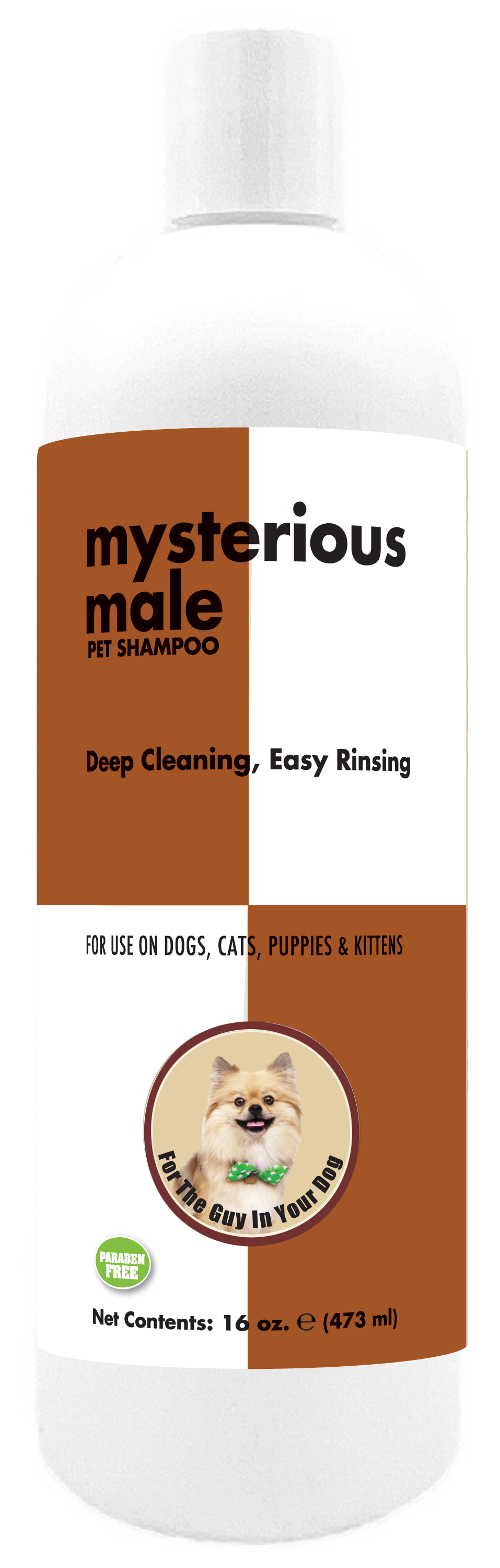 Mysterious Male Pet Shampoo with instructions in 16 ounce bottle. 