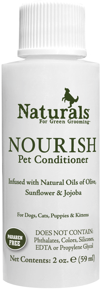 Naturals for green grooming Nourish pet conditioner in 2 ounce bottle. 