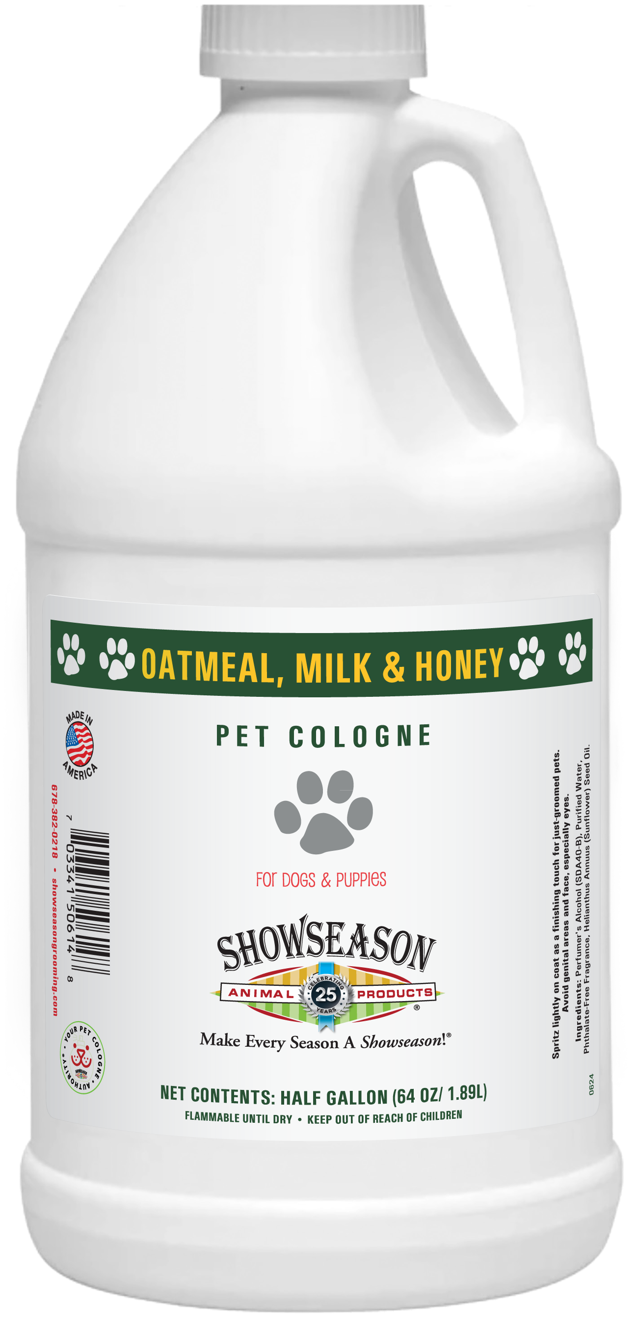 Oatmeal, milk and honey Pet Cologne in 1 gallon bottle. 