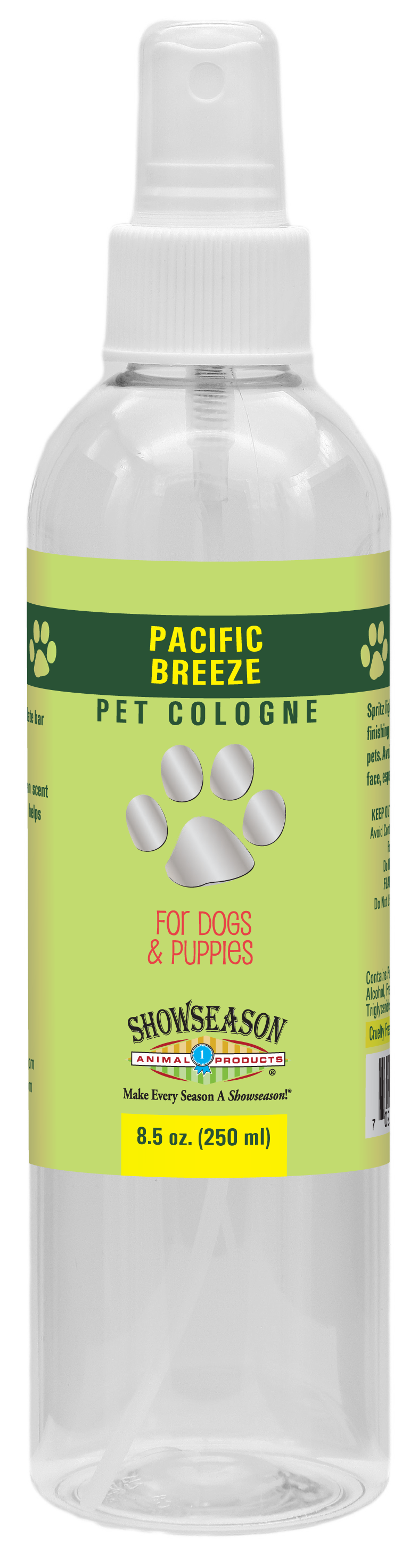 Pacific Breeze Pet Cologne in 8.5 ounce pump spray bottle. 