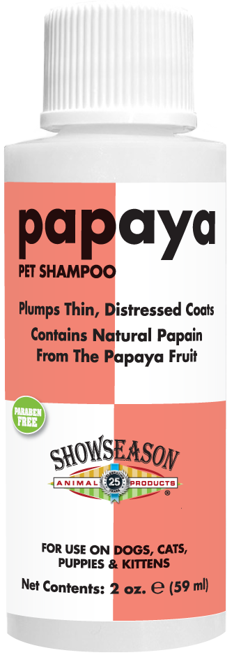 Papaya Pet Shampoo 2 ounce bottle. 