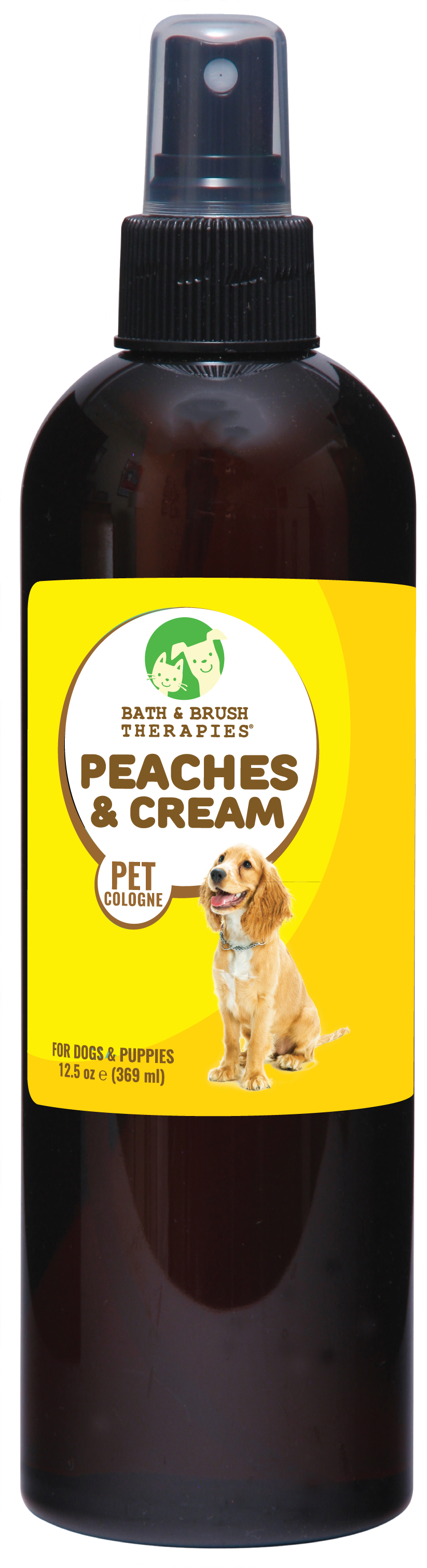 Bath and Brush Therapies Peaches and Cream Pet Cologne 12.5 ounce pump spray bottle.