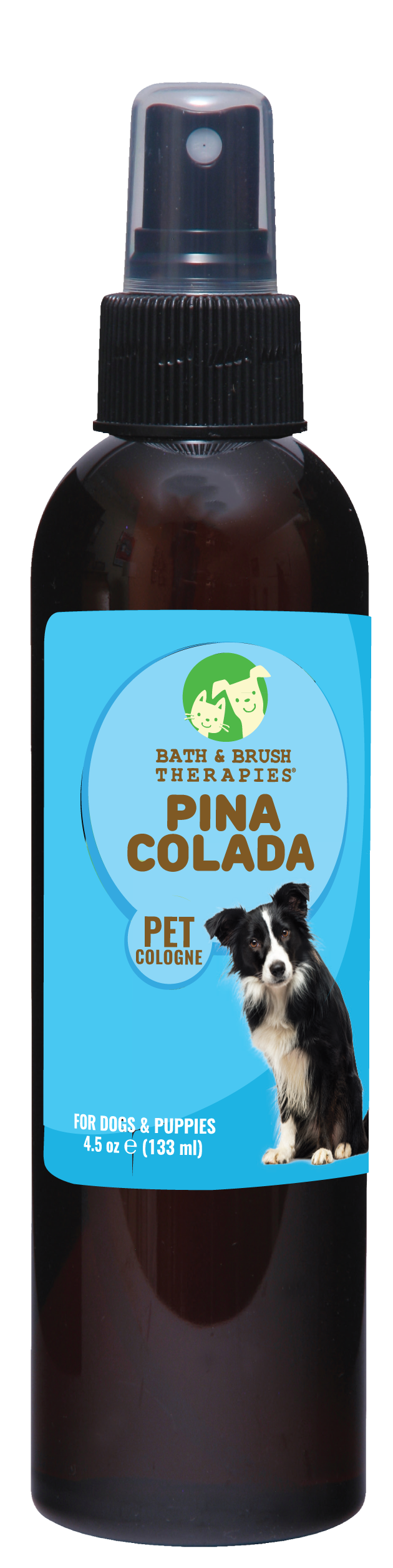 Bath and Brush Therapies Pina Colada Pet Cologne 4.5 ounce pump spray bottle.