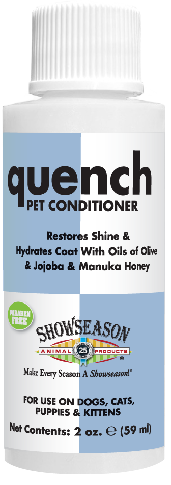 Quench pet conditioner 2oz. with product information 