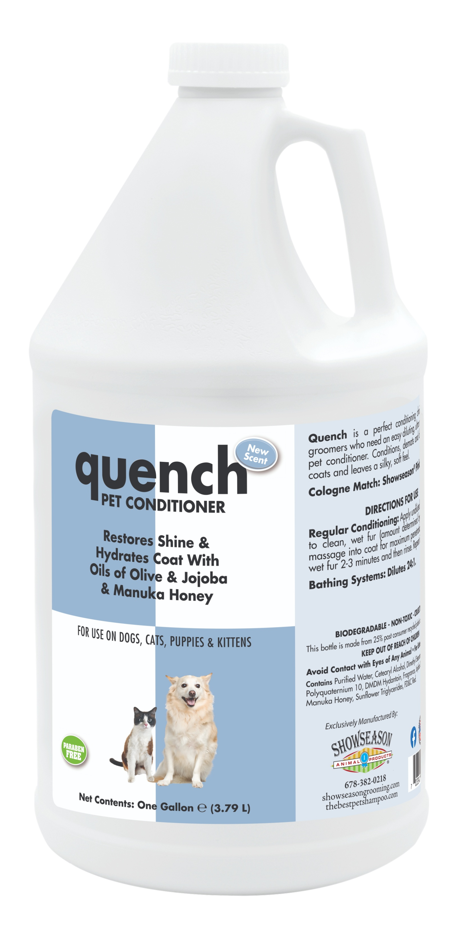 Quench Pet conditioner in a 1 gallon bottle with product information