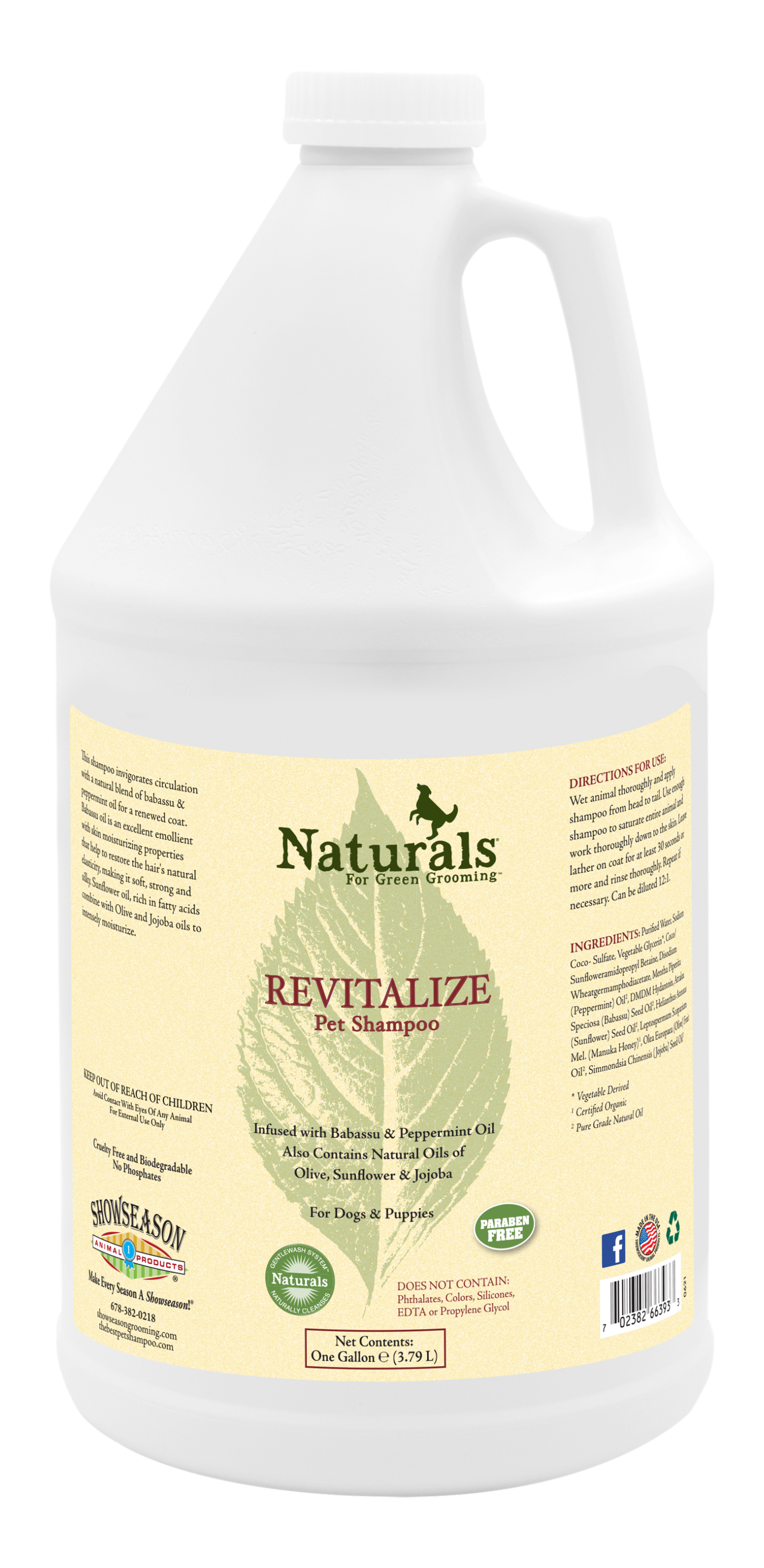 Naturals for Green Grooming Revitalize Pet Shampoo in a one gallon bottle. 