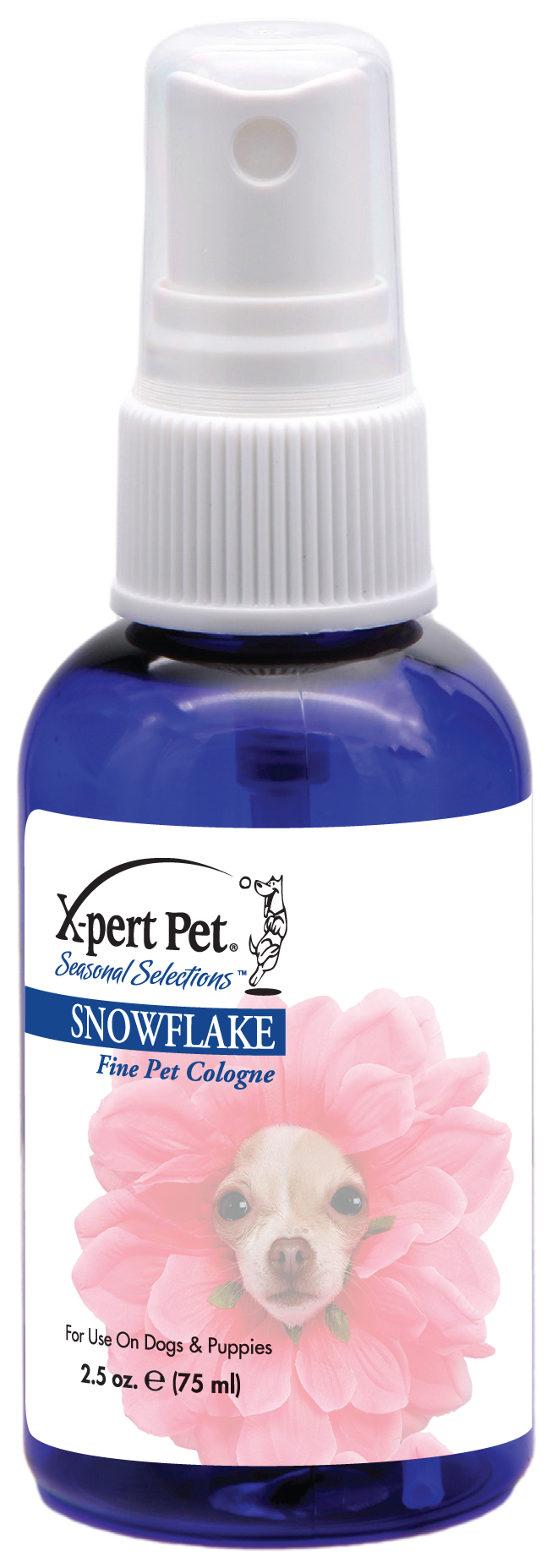 X-Pert Pet Seasonal Selection Snowflake Scent Fine Pet cologne in 2.5 ounce spray bottle. 