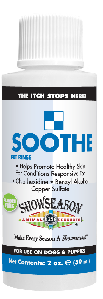 Soothe pet rinse conditioner in 2 ounce bottle. 