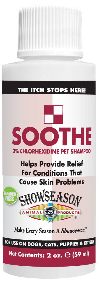 Soothe Pet Shampoo in 2 ounce bottle. 