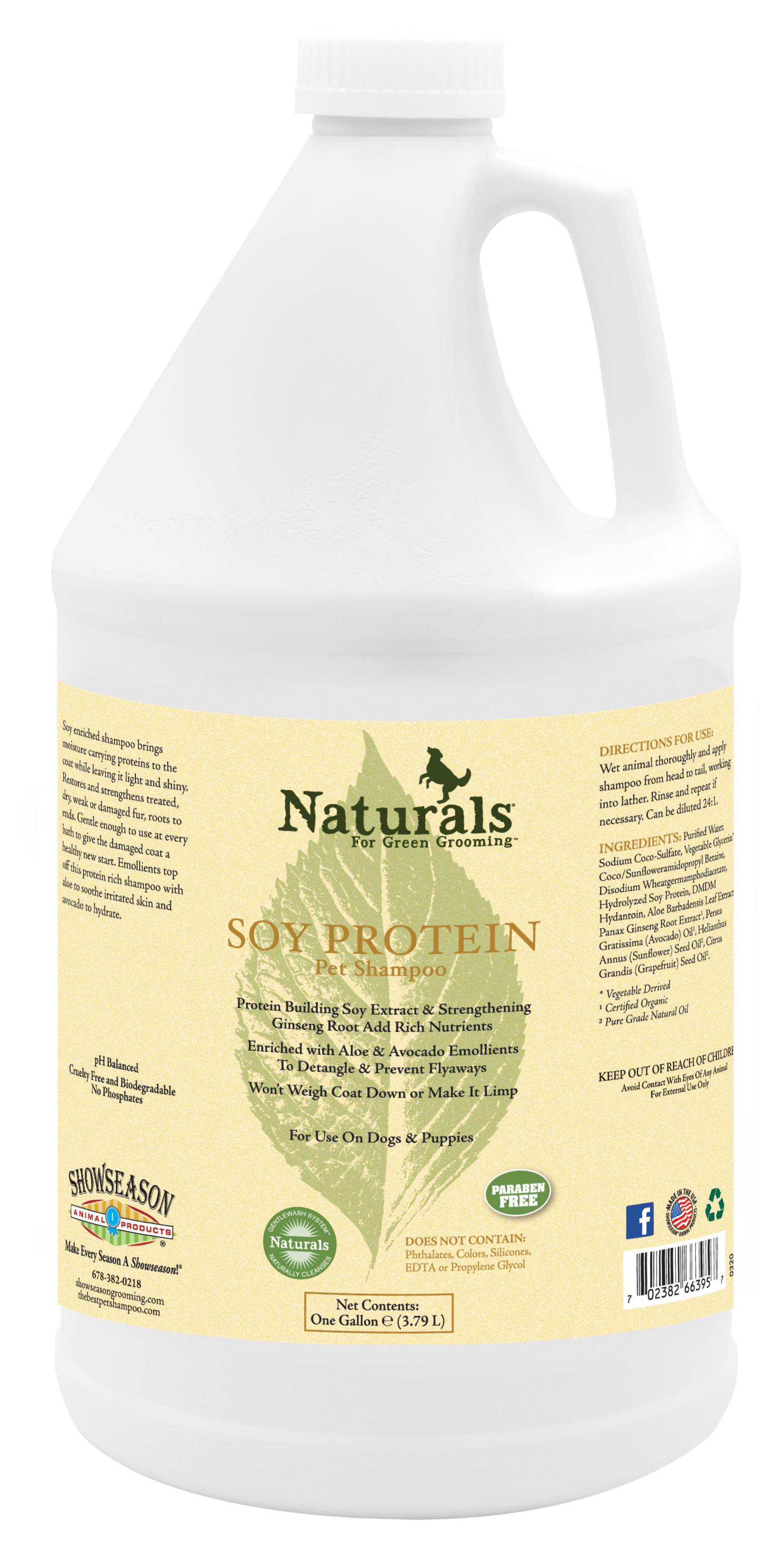 Naturals for Green Grooming Soy Protein Pet Shampoo in 21 gallon bottle.