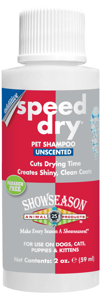 Unscented Speed Dry Pet Shampoo in 2 oz bottle. 