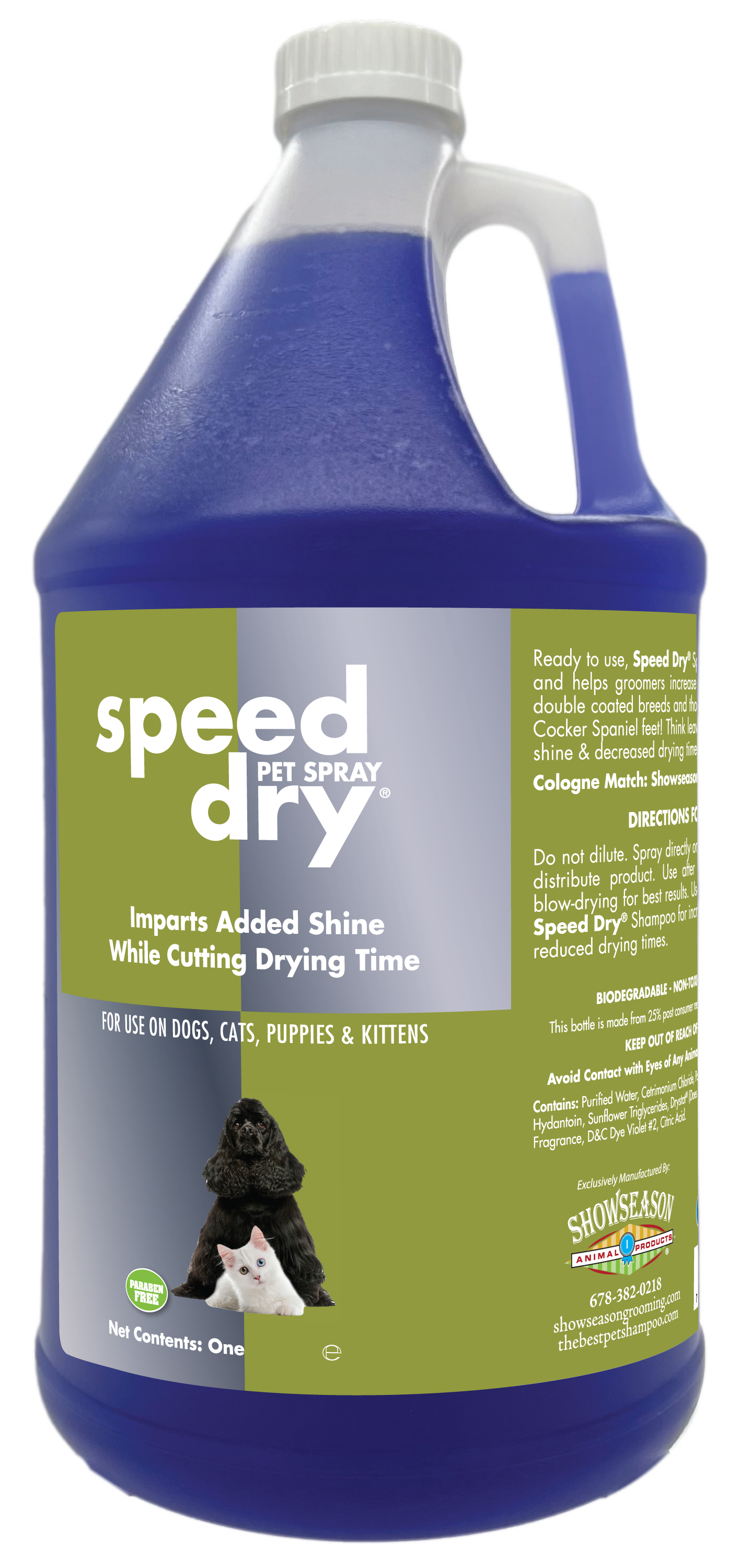 Showseason Speed Dry Pet Spray in 1 gallon bottle.