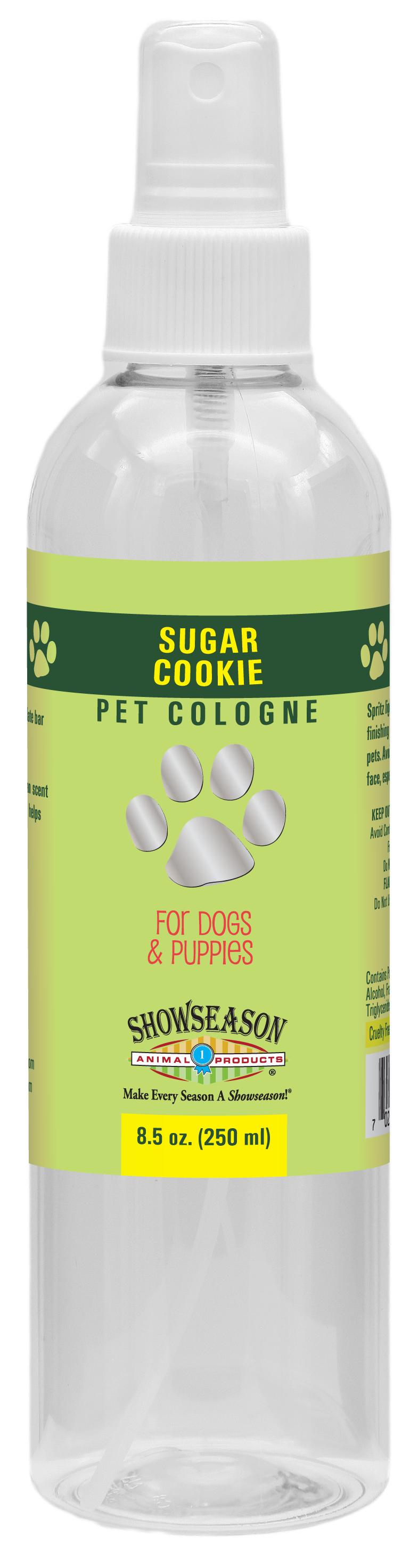 Sugar Cookie Pet Cologne in 8.5 ounce spray bottle. 