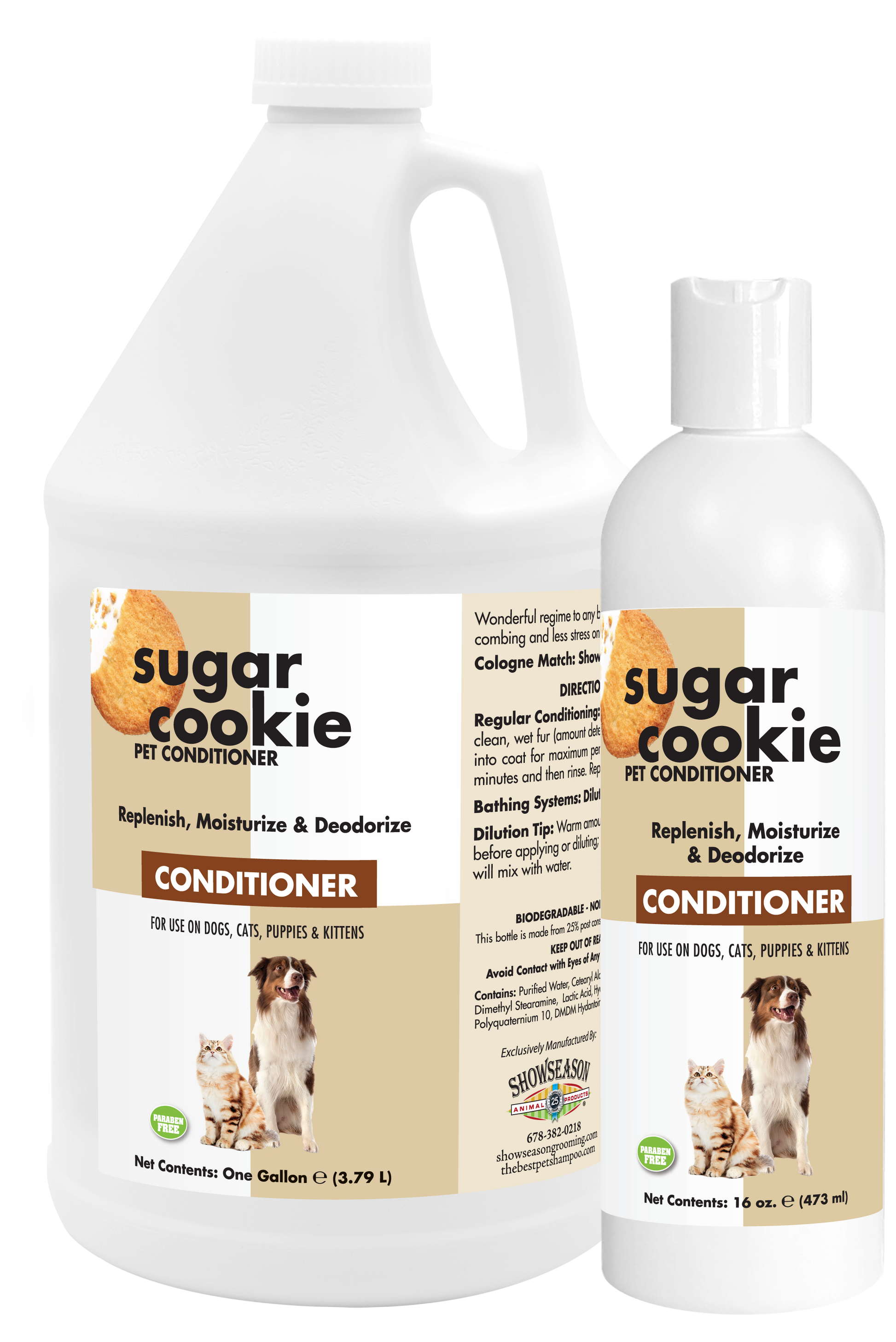Sugar cookie Conditioner in two sized bottles, 1 gallon and 16 ounces. 