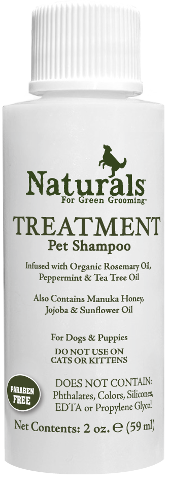 Naturals for Green Grooming Treatment Pet Shampoo in 2 ounce bottle. 