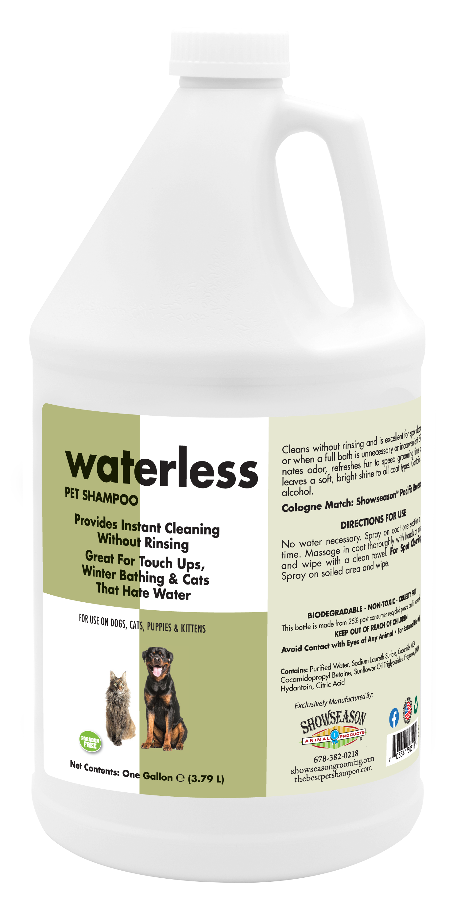 Waterless Pet Shampoo bottle in 1 gal size.