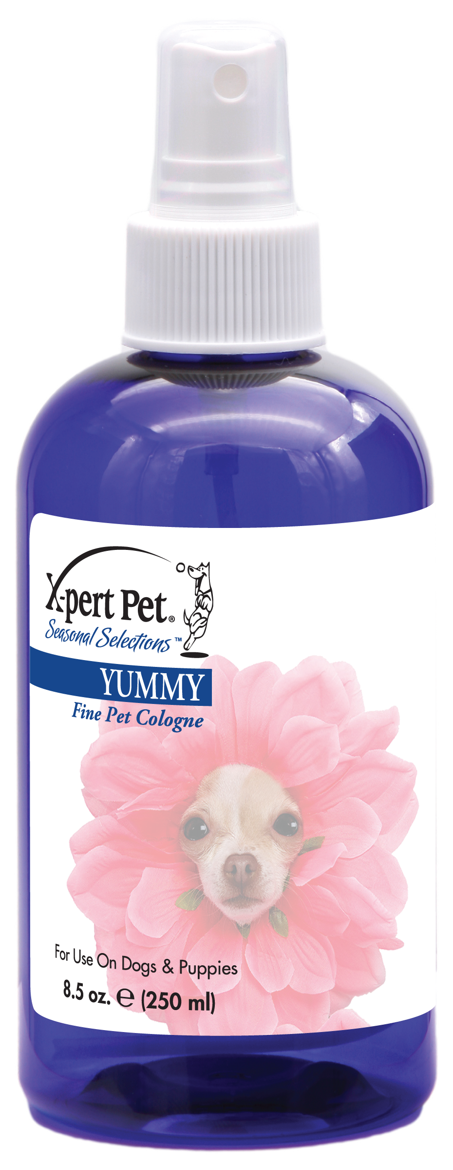 Bottle of X-Pert Pet Yummy Pet Cologne for dogs, in size 8.5oz