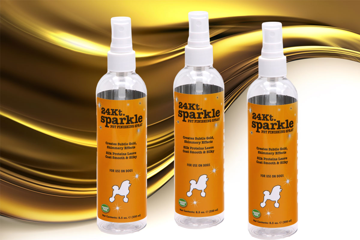 Three 24kt Sparkle pet finishing spray in 8.5 ounce pump spray bottles. 