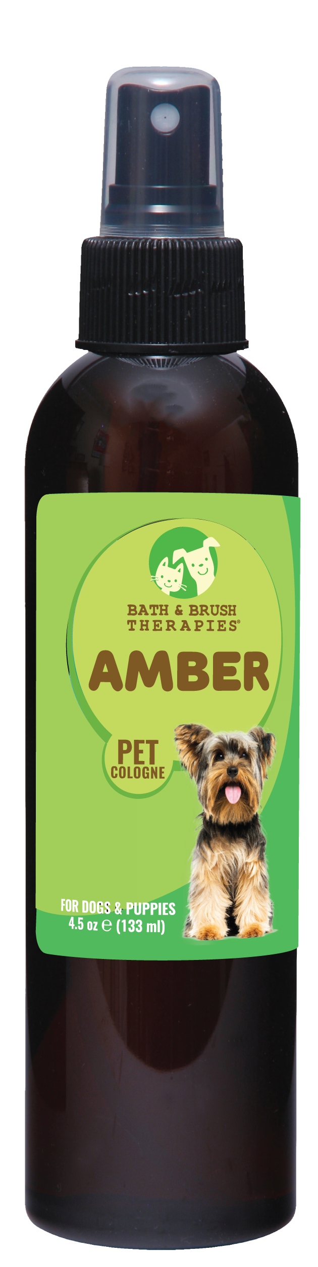 Amber Pet Cologne in 4.5 ounce pump spray bottle. 
