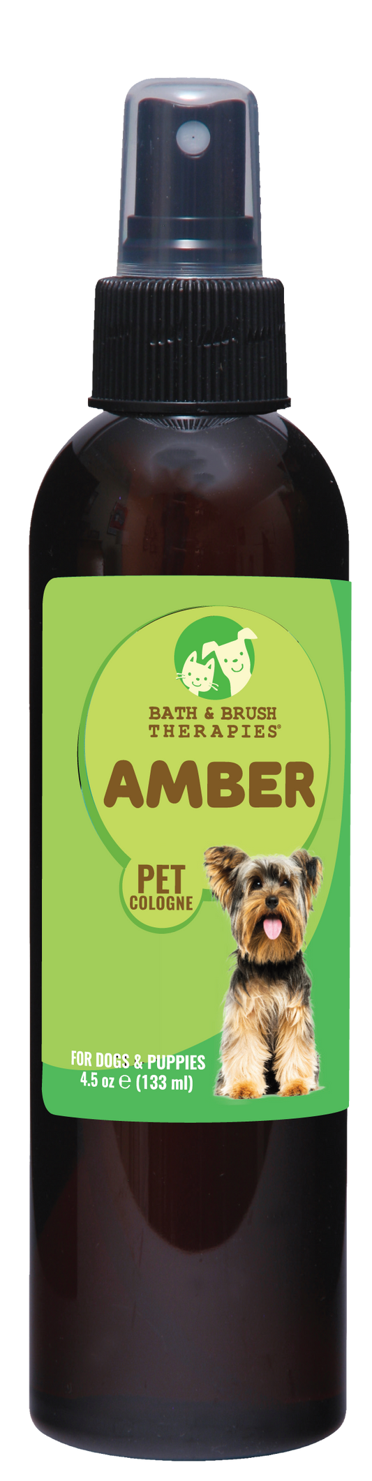 Amber Pet Cologne in 4.5 ounce pump spray bottle. 